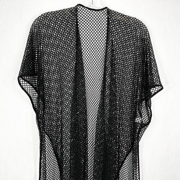 Just Be One Size Swim Cover Up Mesh Tasseled Black Swimwear Short Sleeve 1222 - Picture 5 of 7